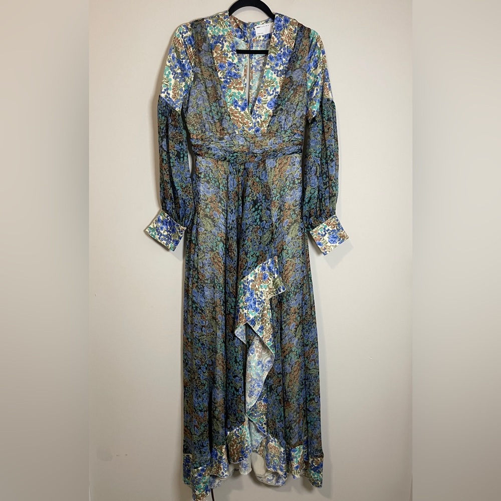 ASOS Womens Dress Size 6 Multicolored Floral  Boho Prairie Deep V Open Back Maxi